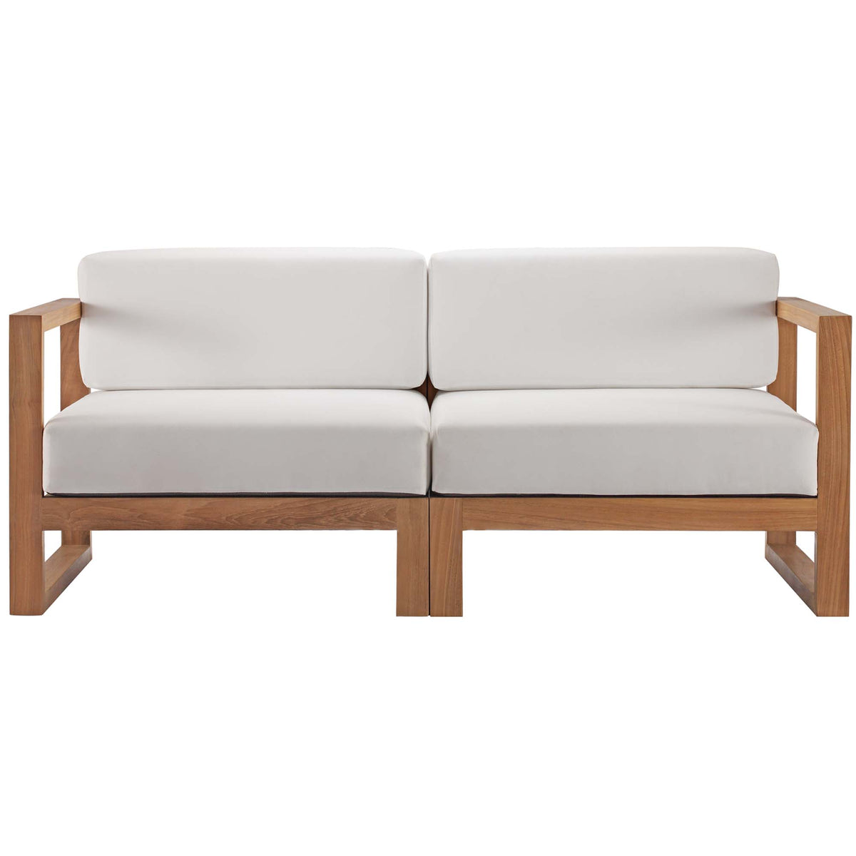 Upland 2-Piece Outdoor Patio Teak Wood Sectional Sofa Loveseat - Natural White
