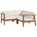 Bayport 3-Piece Outdoor Patio Teak Wood Sectional Sofa Set - Natural White