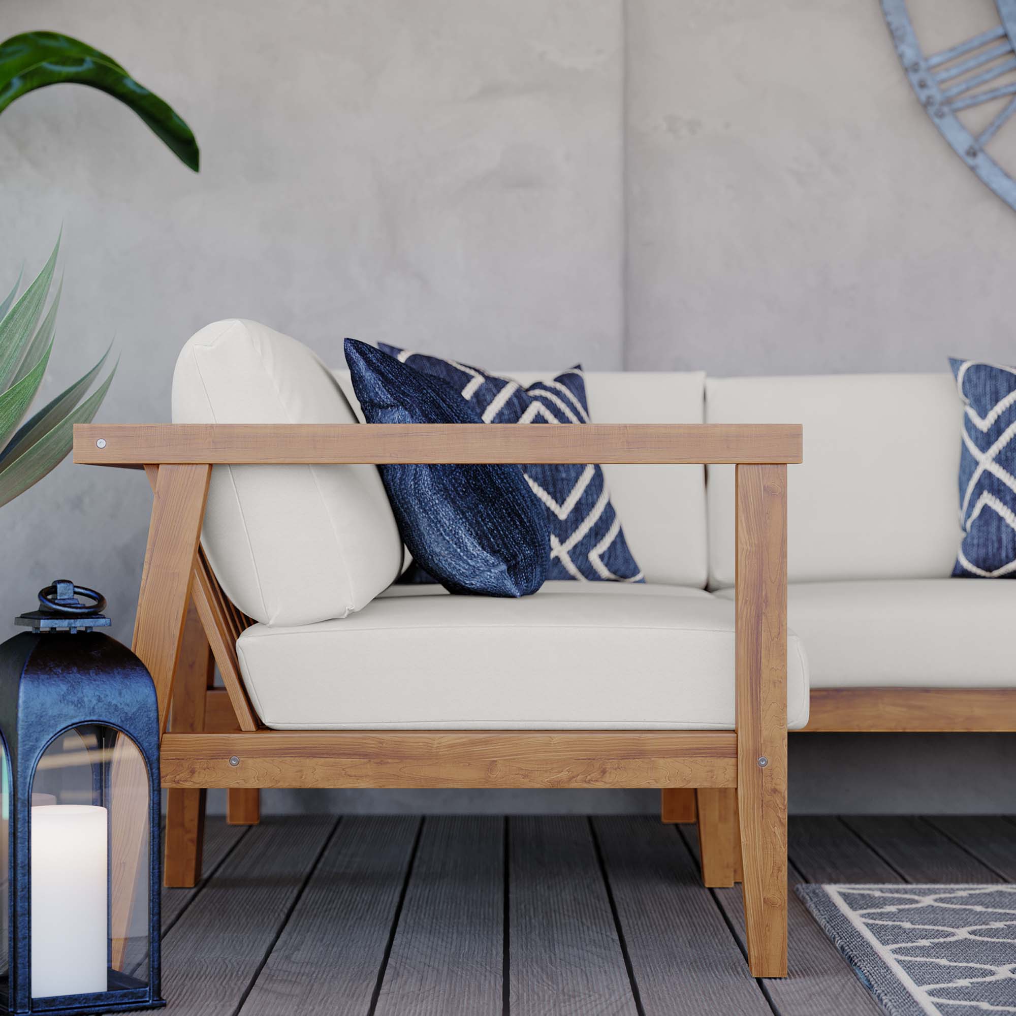 Bayport 3-Piece Outdoor Patio Teak Wood Sectional Sofa Set - Natural White