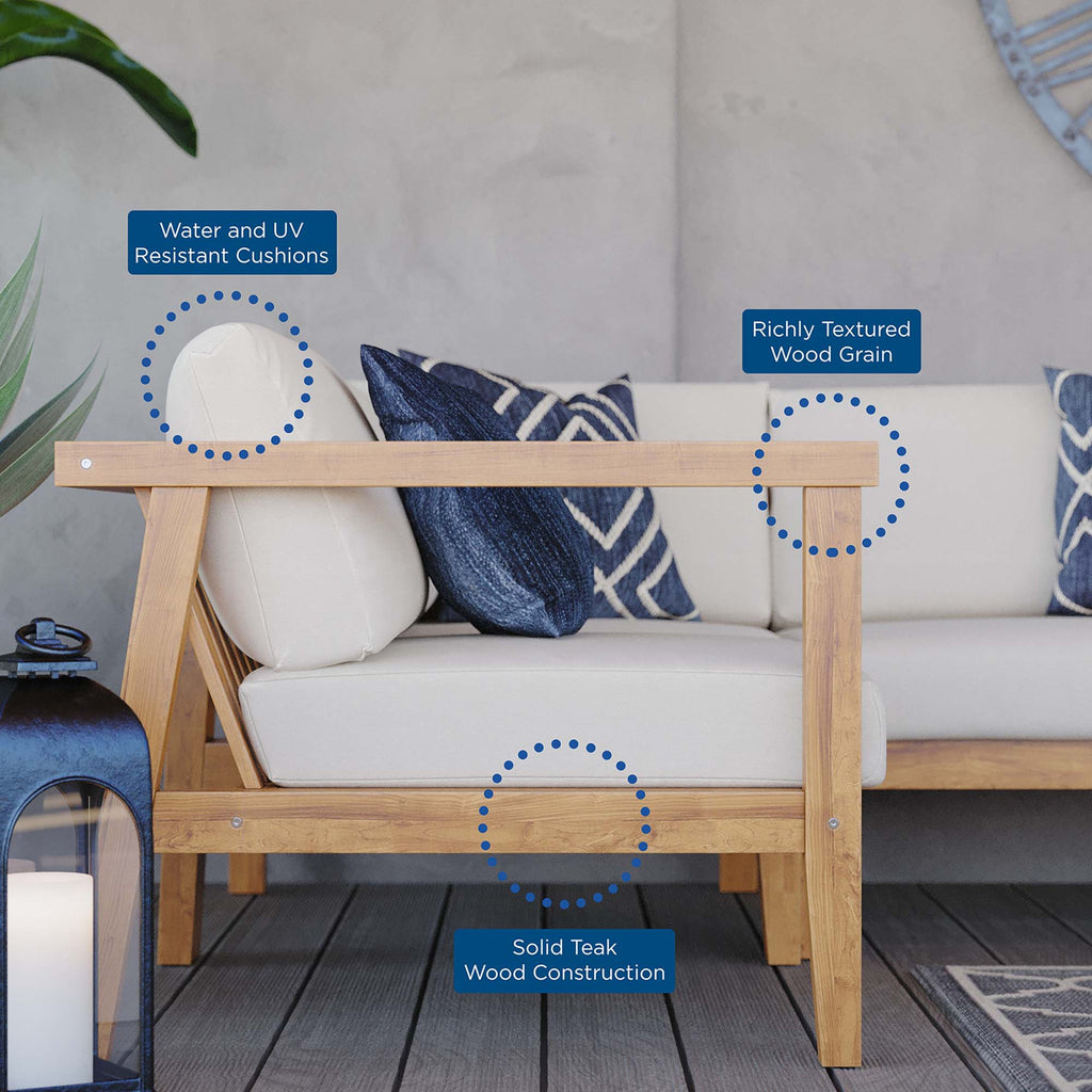 Bayport 3-Piece Outdoor Patio Teak Wood Sectional Sofa Set - Natural White