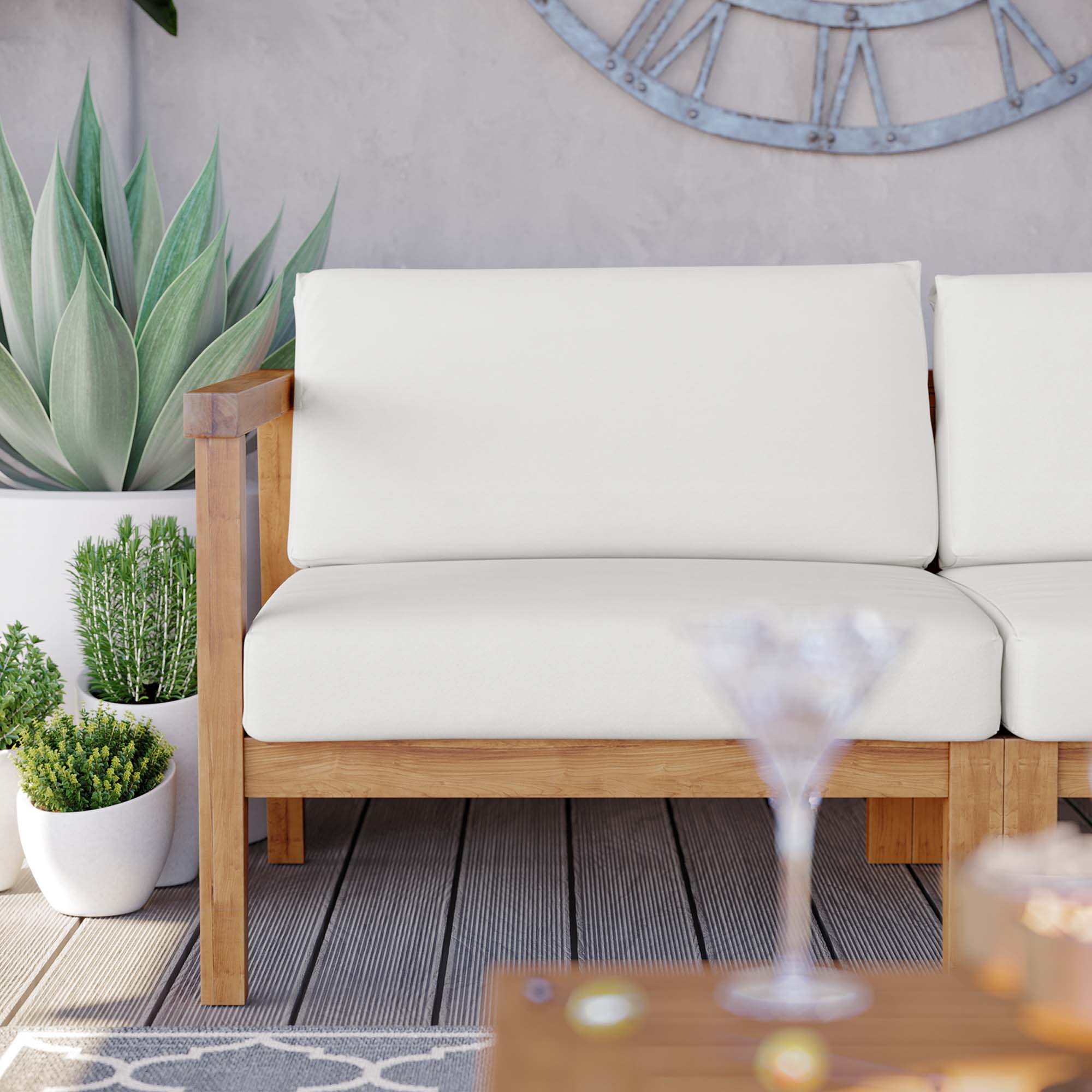 Bayport Outdoor Patio Teak Wood 2-Seater Loveseat - Natural White