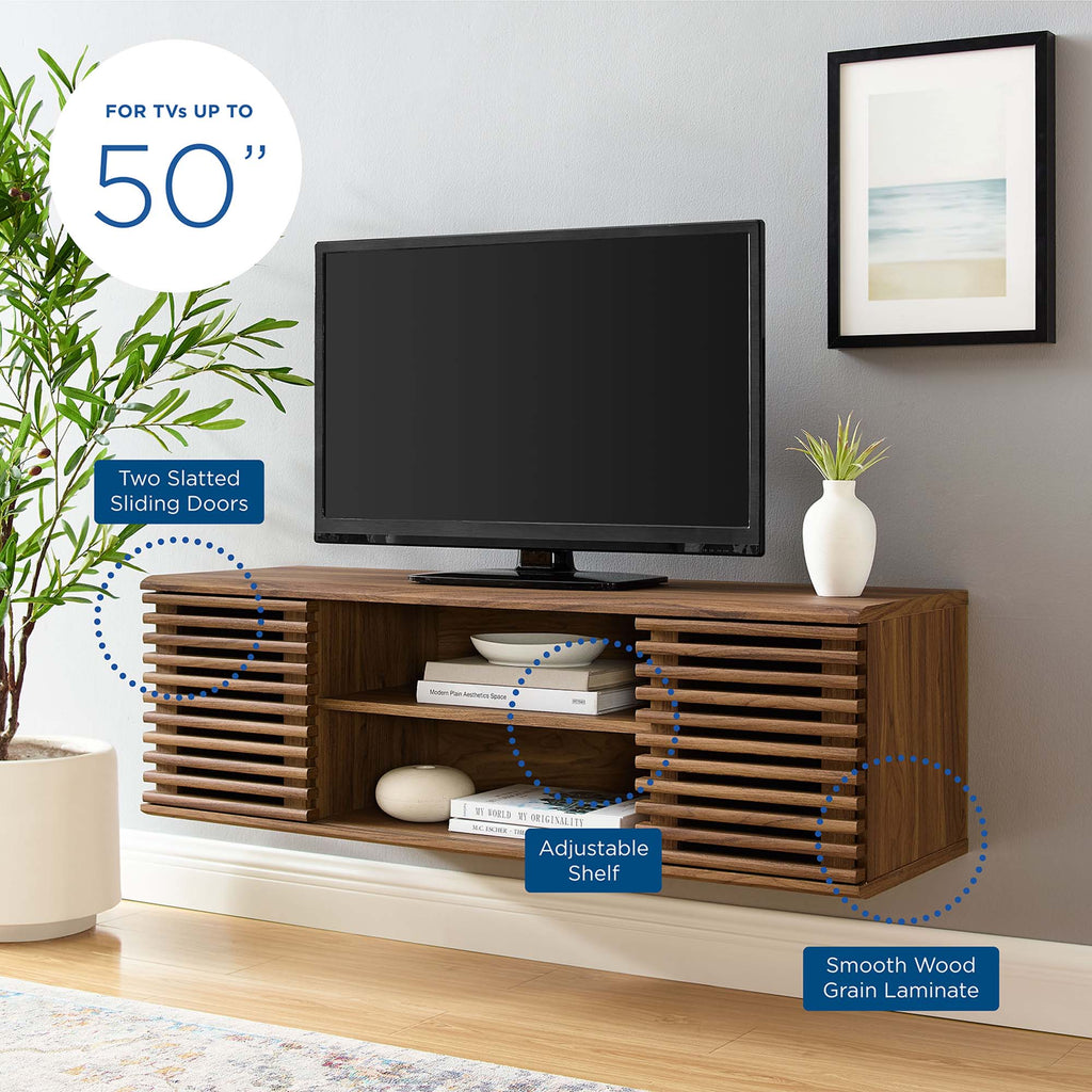 Render 46" Wall-Mount Media Console TV Stand - Walnut