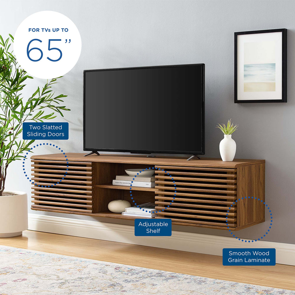 Render 60" Wall-Mount Media Console TV Stand - Walnut