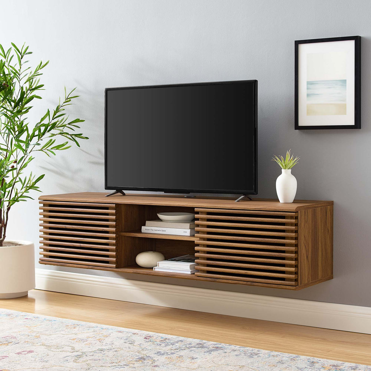 Render 60" Wall-Mount Media Console TV Stand - Walnut
