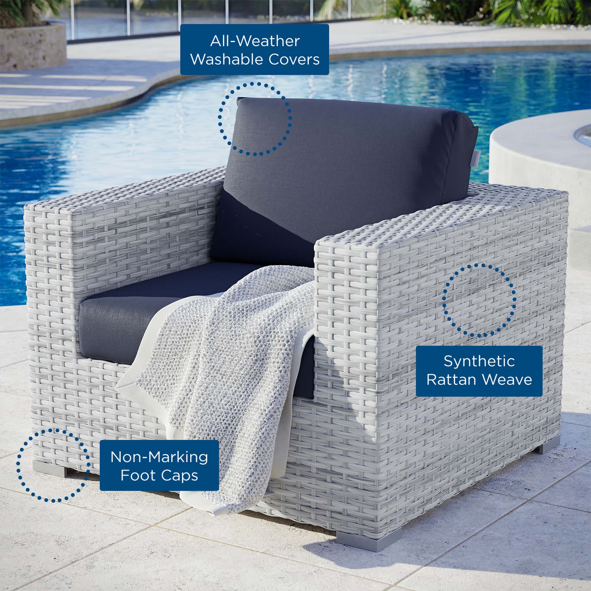Convene Outdoor Patio Armchair - Light Gray Navy