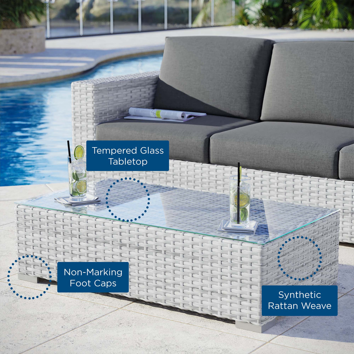 Convene Outdoor Patio Coffee Table - Light Gray