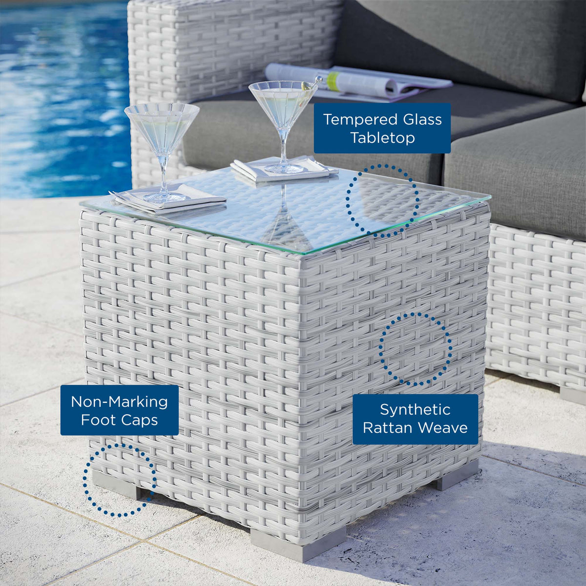 Convene Outdoor Patio Side Table - Light Gray