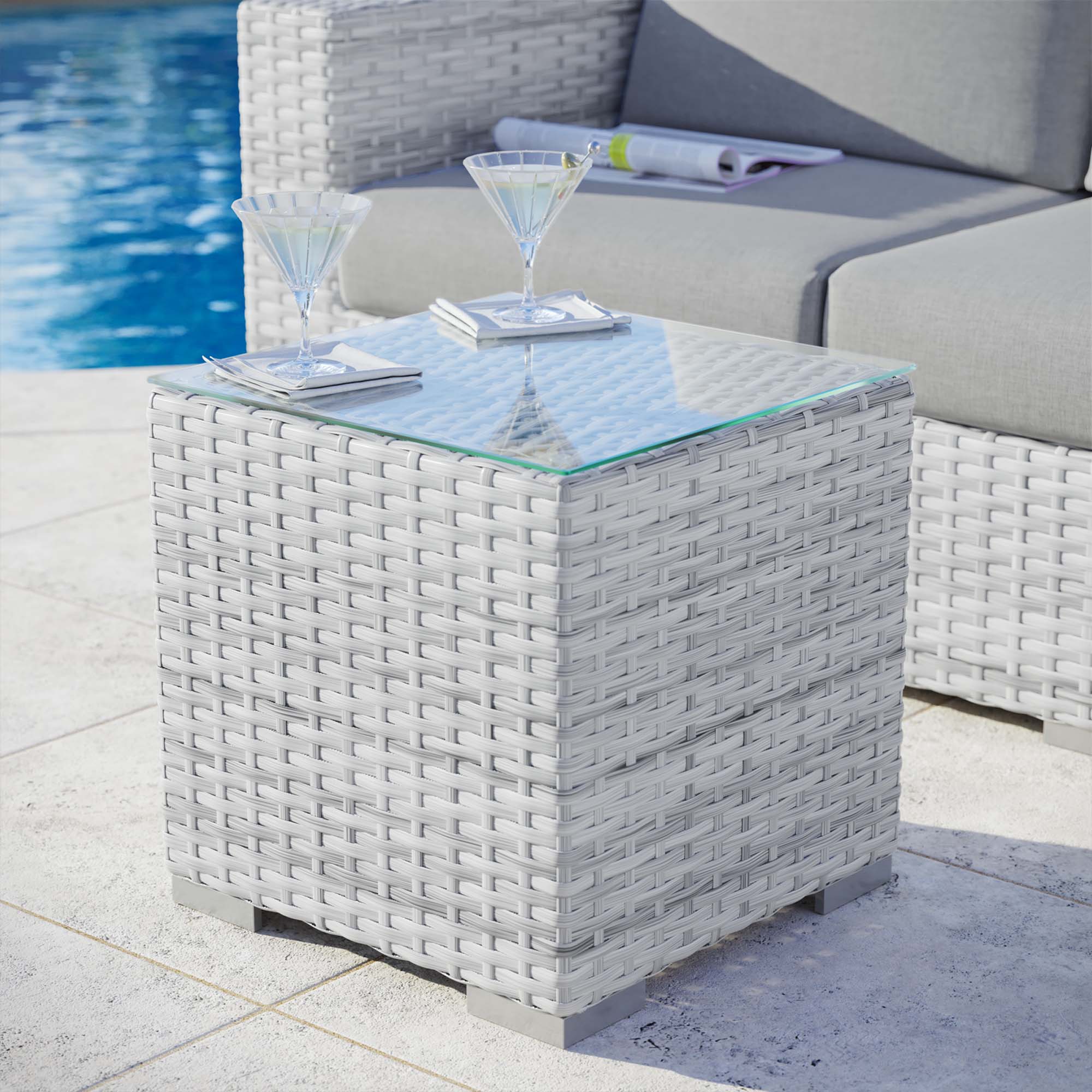 Convene Outdoor Patio Side Table - Light Gray