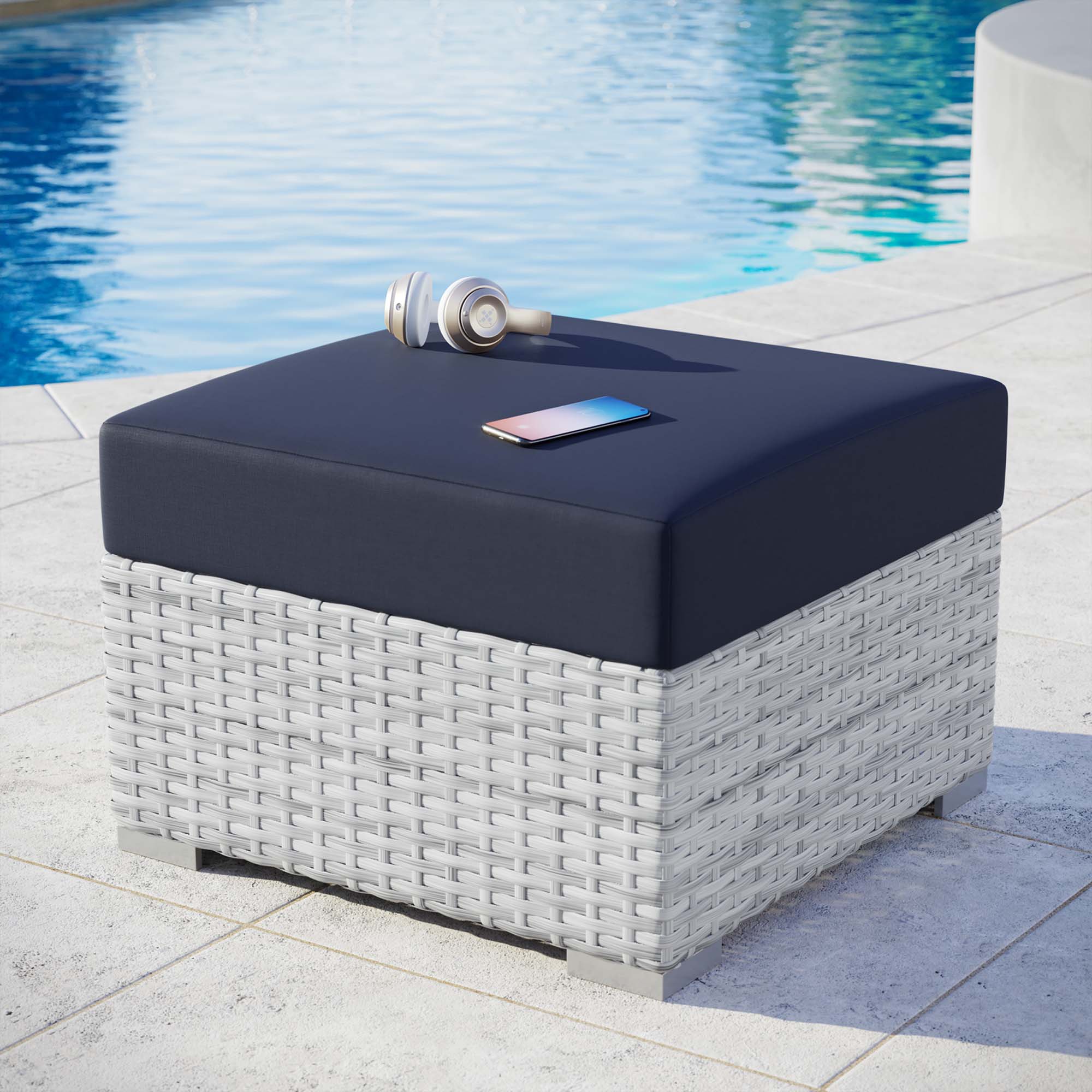 Convene Outdoor Patio Ottoman - Light Gray Navy