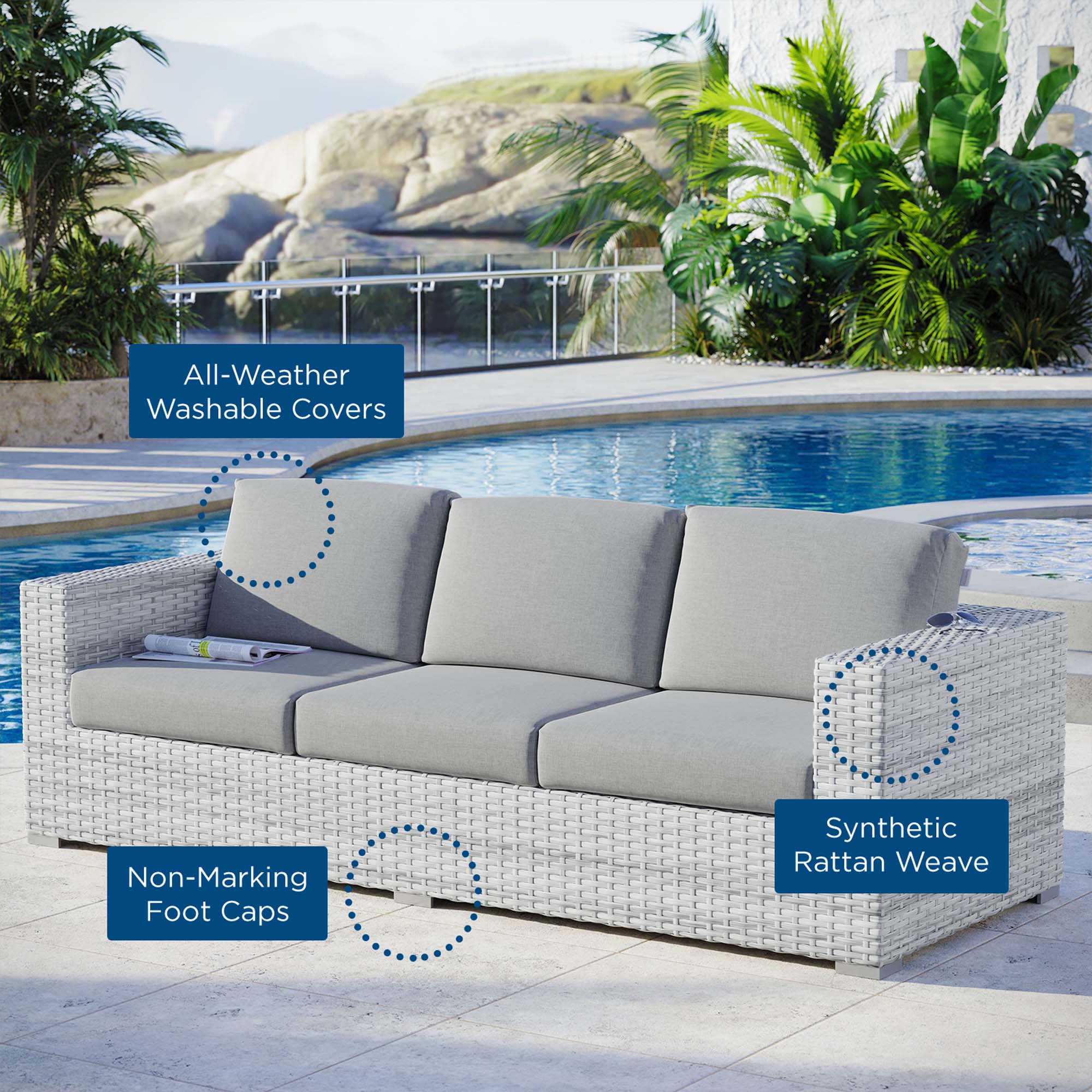 Convene Outdoor Patio Sofa - Light Gray Gray