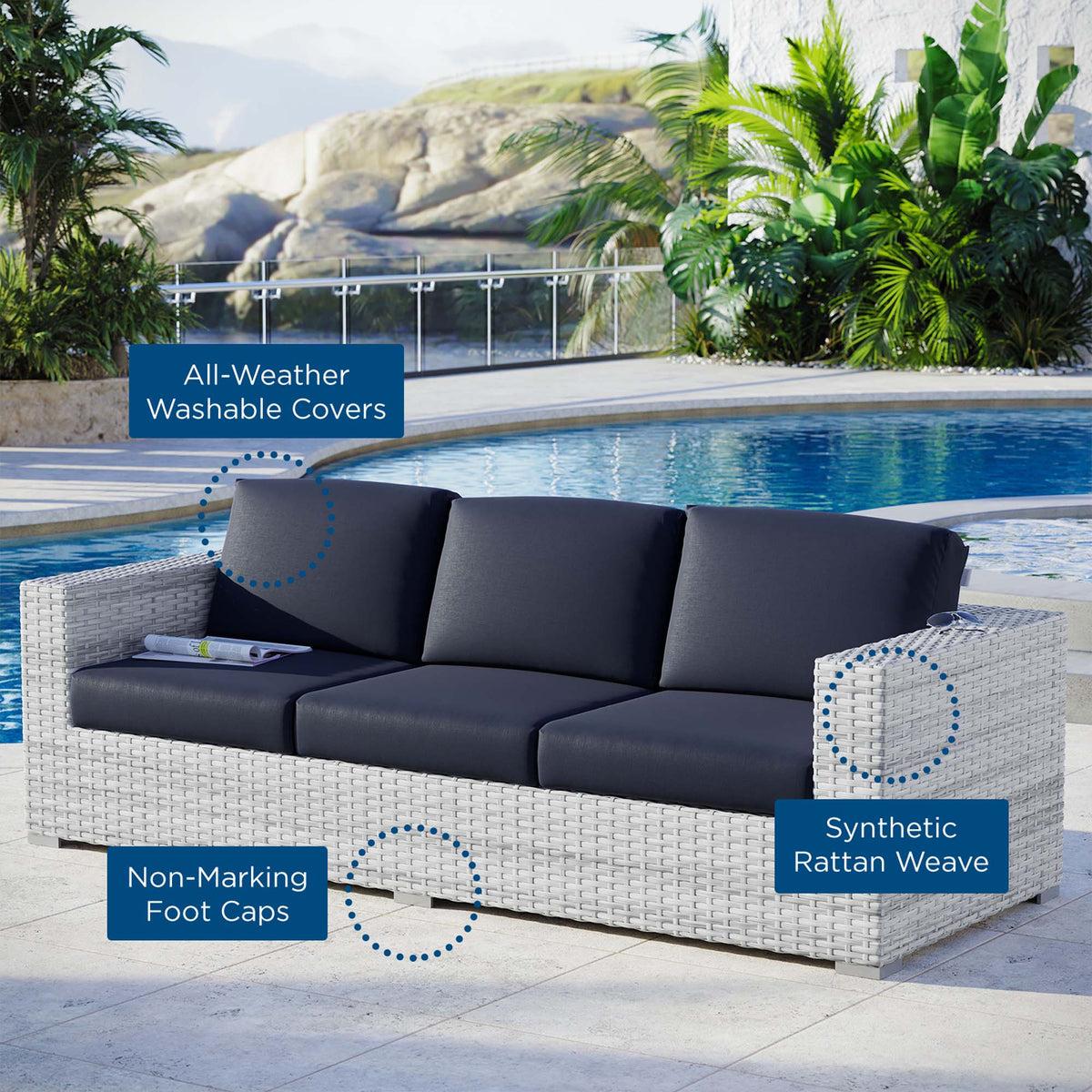 Convene Outdoor Patio Sofa - Light Gray Navy