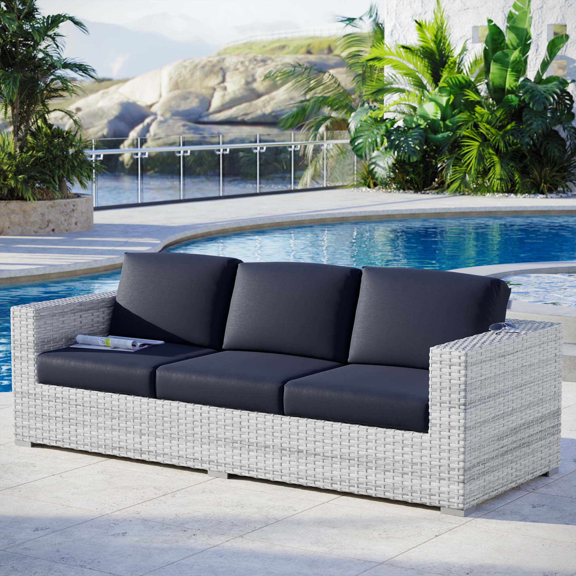 Convene Outdoor Patio Sofa - Light Gray Navy