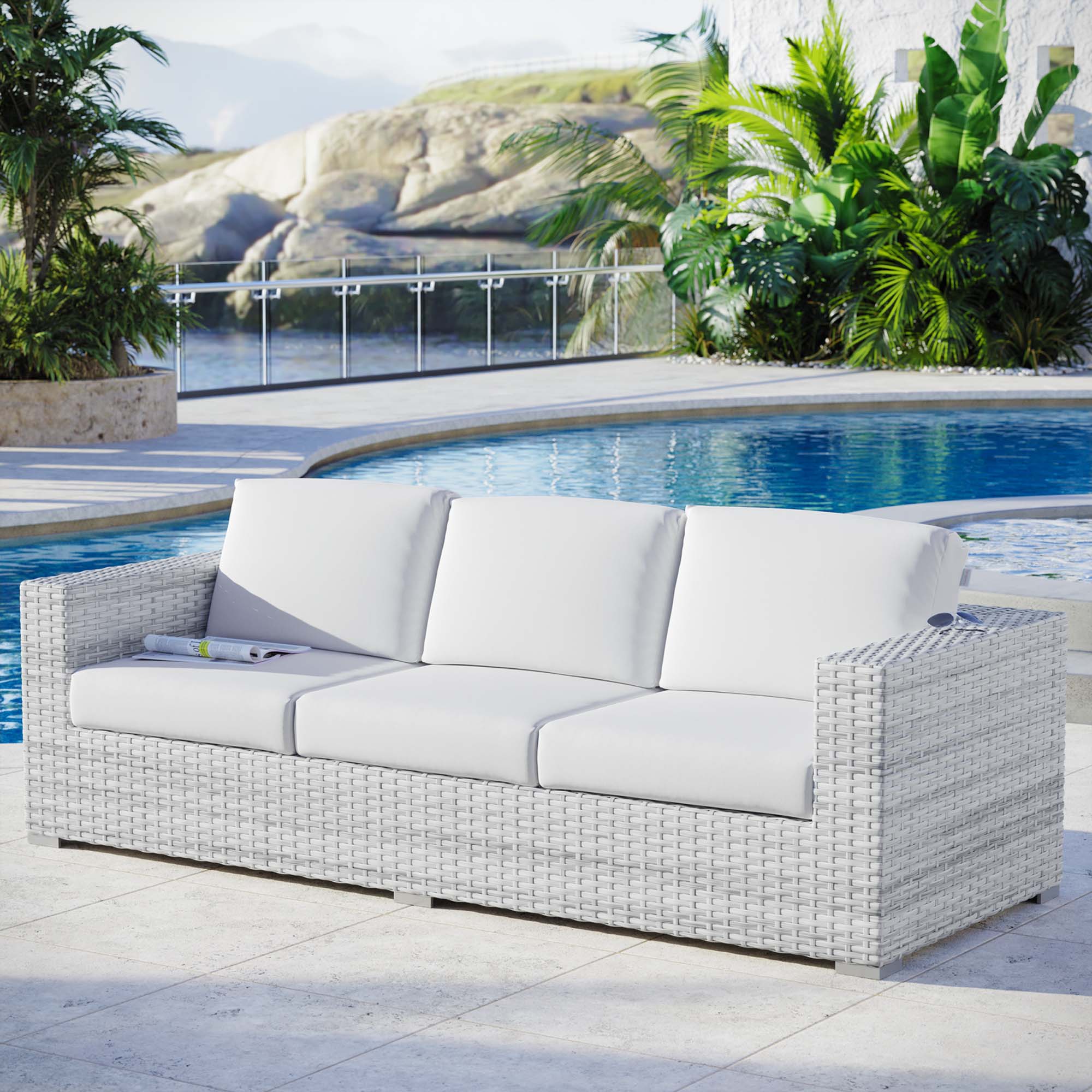 Convene Outdoor Patio Sofa - Light Gray White