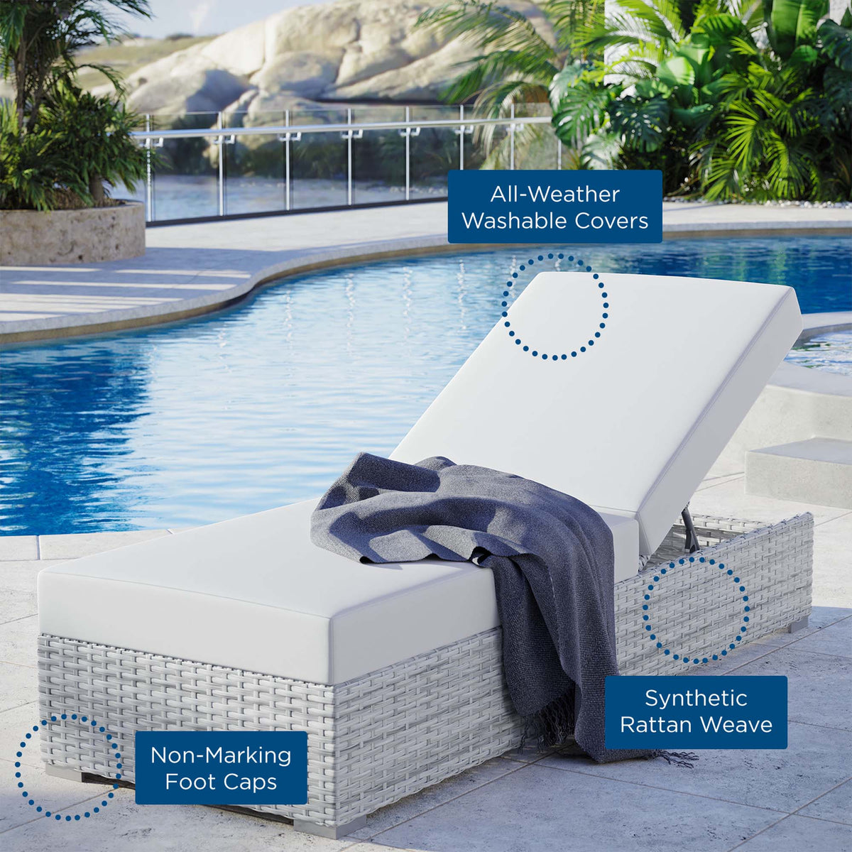 Convene Outdoor Patio Chaise - Light Gray White