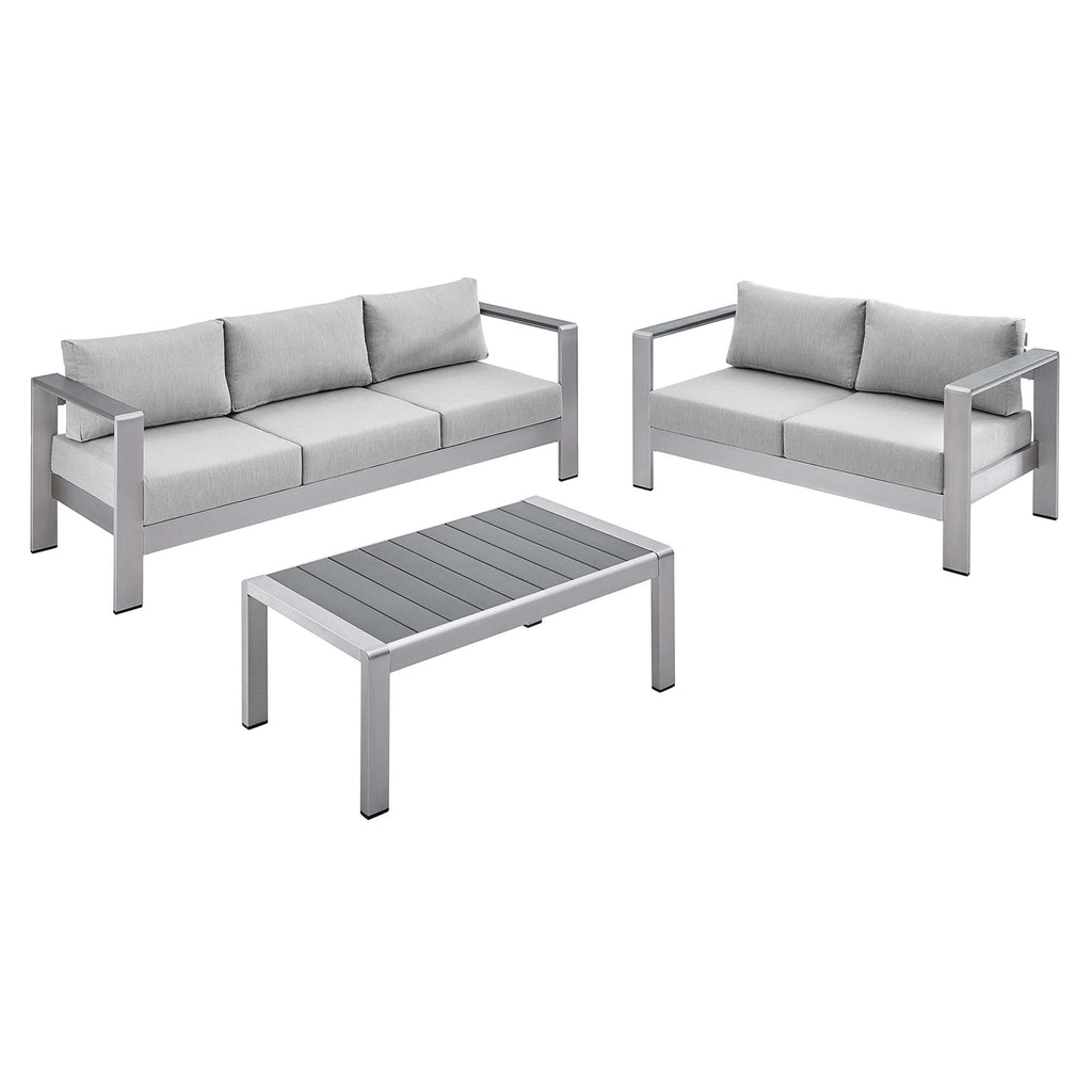 Shore 3 Piece Sunbrella Fabric Outdoor Patio Aluminum Set - Silver Gray