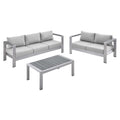 Shore 3 Piece Sunbrella Fabric Outdoor Patio Aluminum Set - Silver Gray