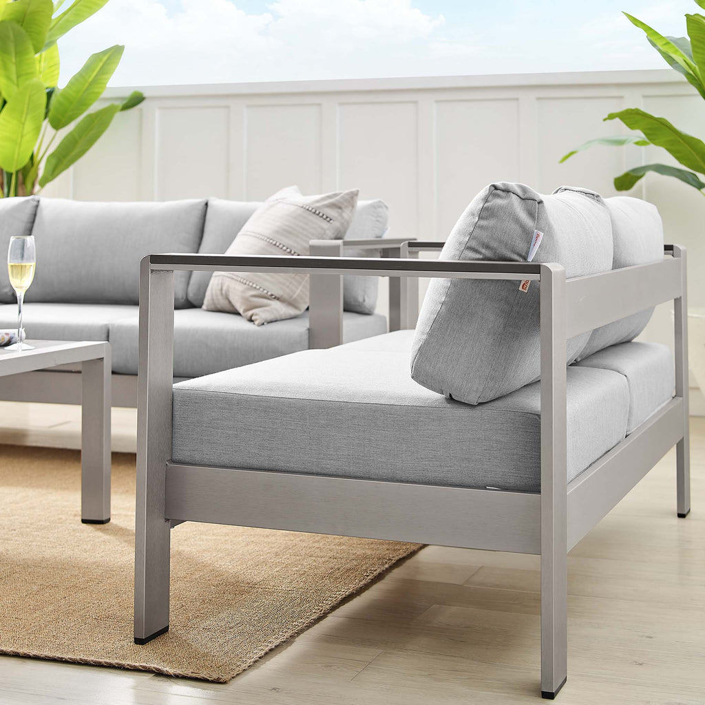 Shore 3 Piece Sunbrella Fabric Outdoor Patio Aluminum Set - Silver Gray