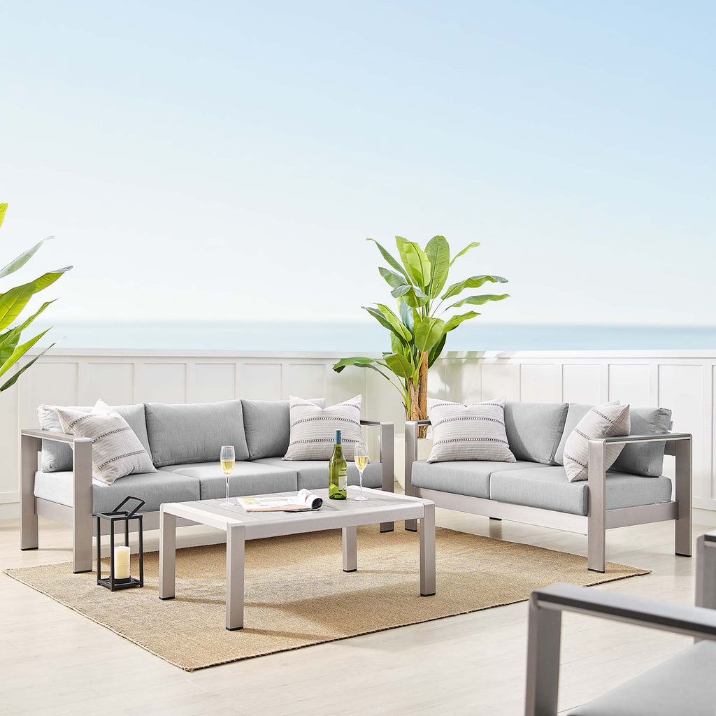 Shore 3 Piece Sunbrella Fabric Outdoor Patio Aluminum Set - Silver Gray