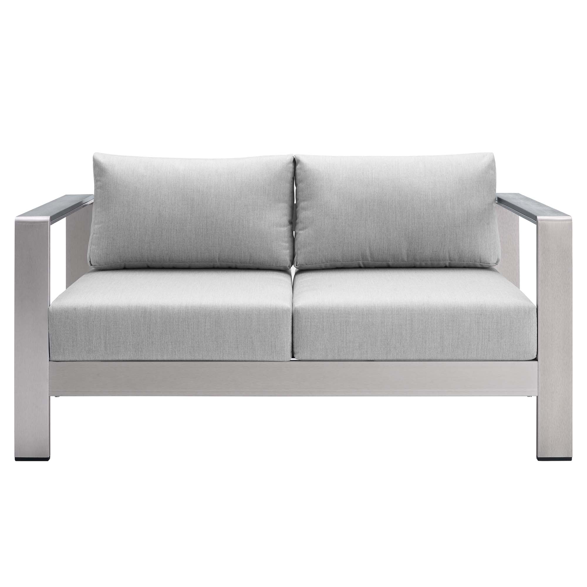 Shore 3 Piece Sunbrella Fabric Outdoor Patio Aluminum Set - Silver Gray