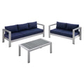 Shore 3 Piece Sunbrella Fabric Outdoor Patio Aluminum Set - Silver Navy
