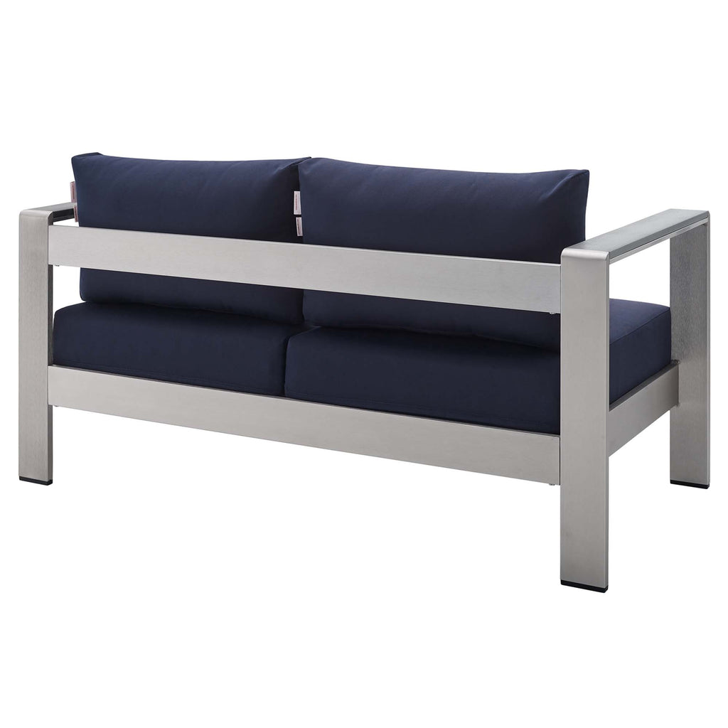 Shore 3 Piece Sunbrella Fabric Outdoor Patio Aluminum Set - Silver Navy