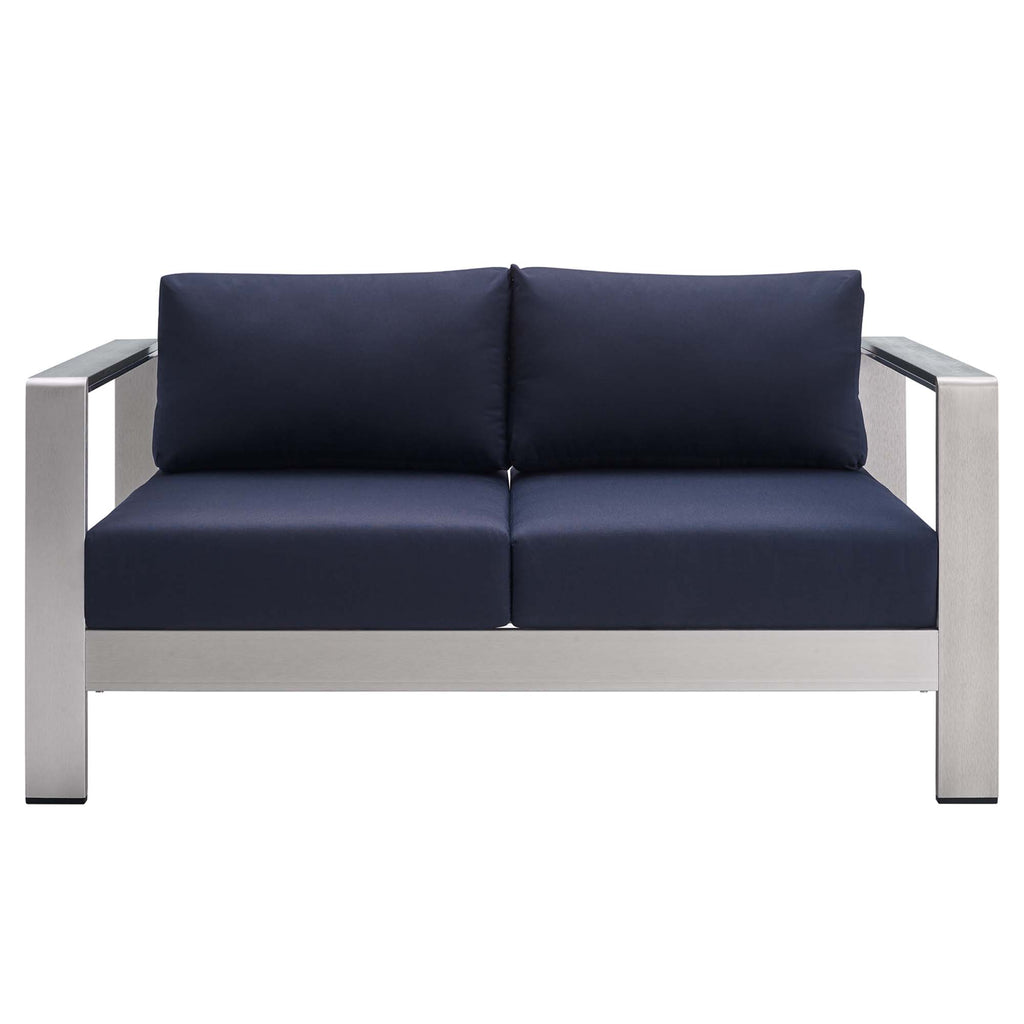 Shore 3 Piece Sunbrella Fabric Outdoor Patio Aluminum Set - Silver Navy