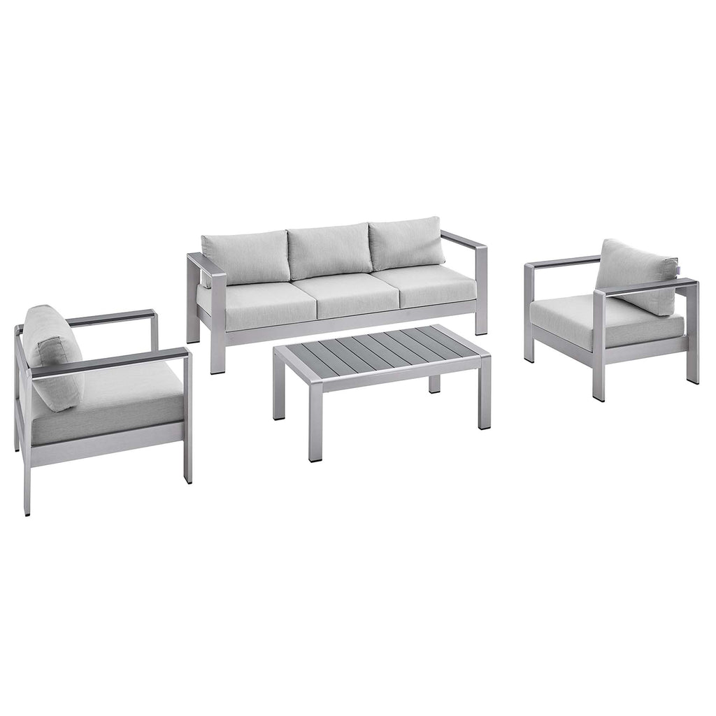 Shore 4 Piece Sunbrella Fabric Outdoor Patio Aluminum Set - Silver Gray