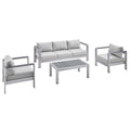 Shore 4 Piece Sunbrella Fabric Outdoor Patio Aluminum Set - Silver Gray