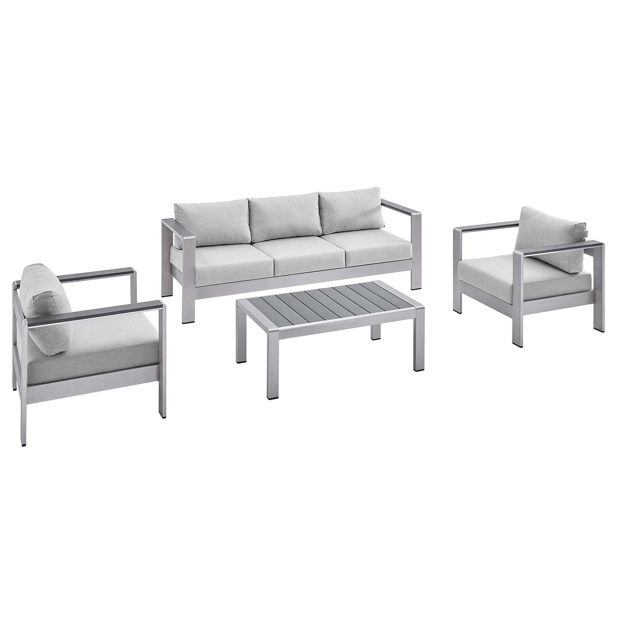 Shore 4 Piece Sunbrella Fabric Outdoor Patio Aluminum Set - Silver Gray