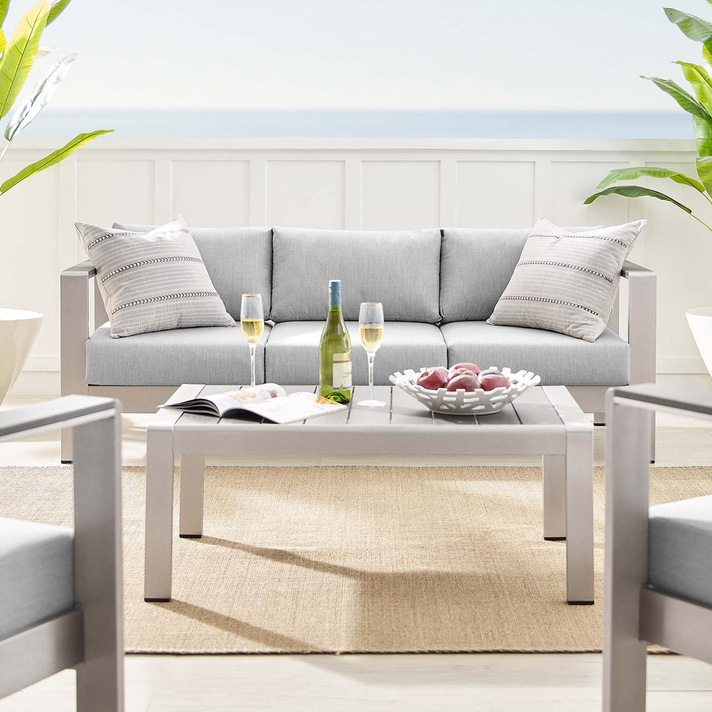 Shore 4 Piece Sunbrella Fabric Outdoor Patio Aluminum Set - Silver Gray