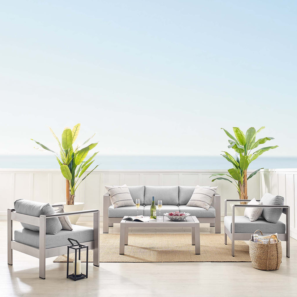 Shore 4 Piece Sunbrella Fabric Outdoor Patio Aluminum Set - Silver Gray