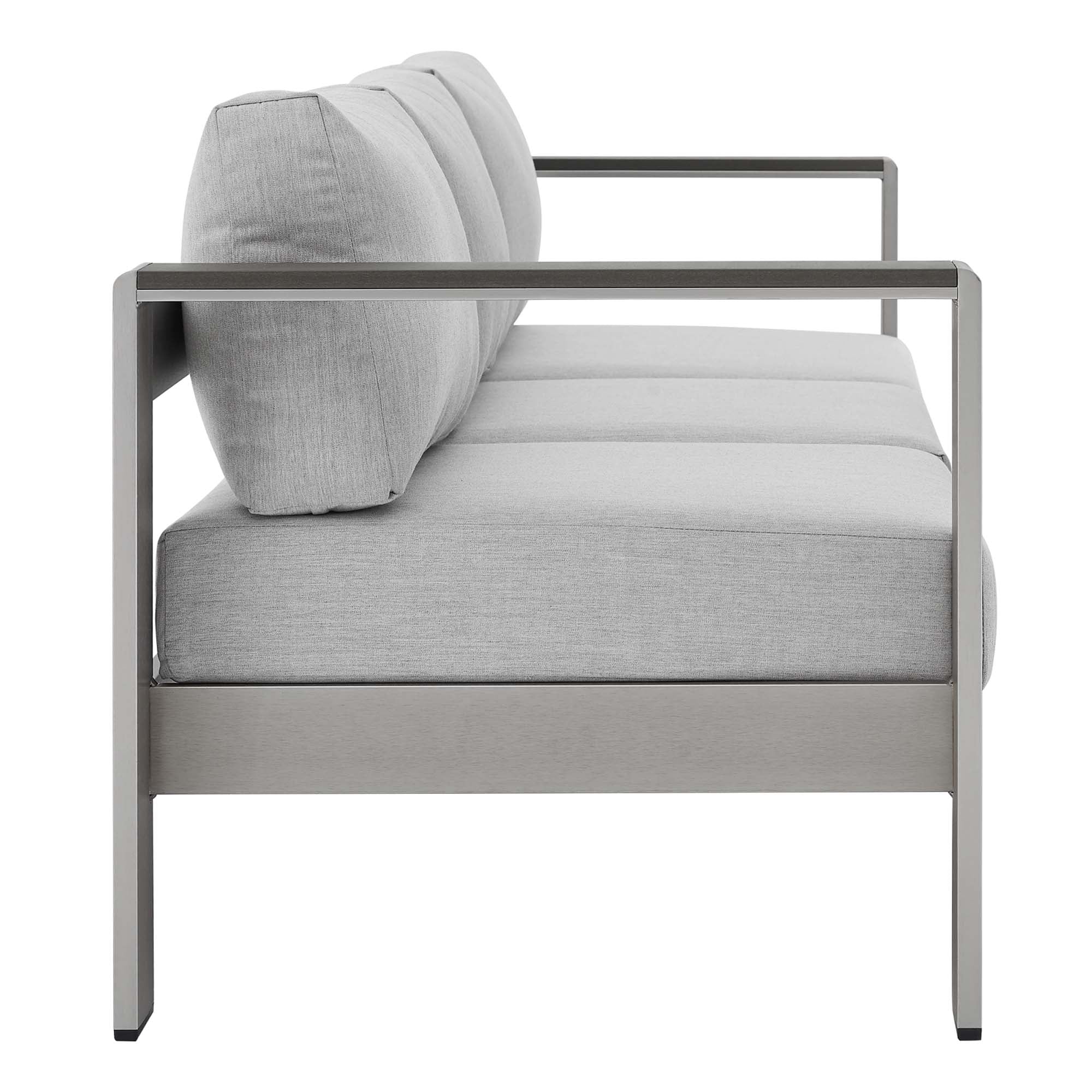 Shore 4 Piece Sunbrella Fabric Outdoor Patio Aluminum Set - Silver Gray