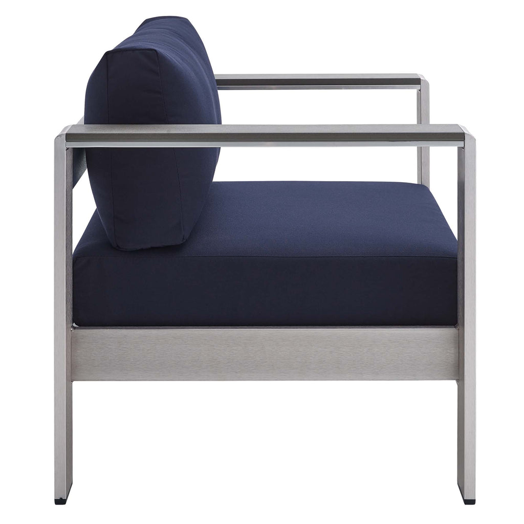 Shore 4 Piece Sunbrella Fabric Outdoor Patio Aluminum Set - Silver Navy