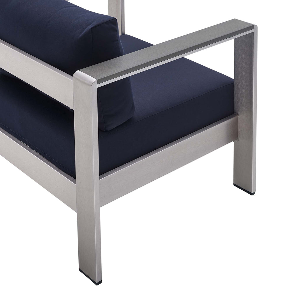 Shore 4 Piece Sunbrella Fabric Outdoor Patio Aluminum Set - Silver Navy