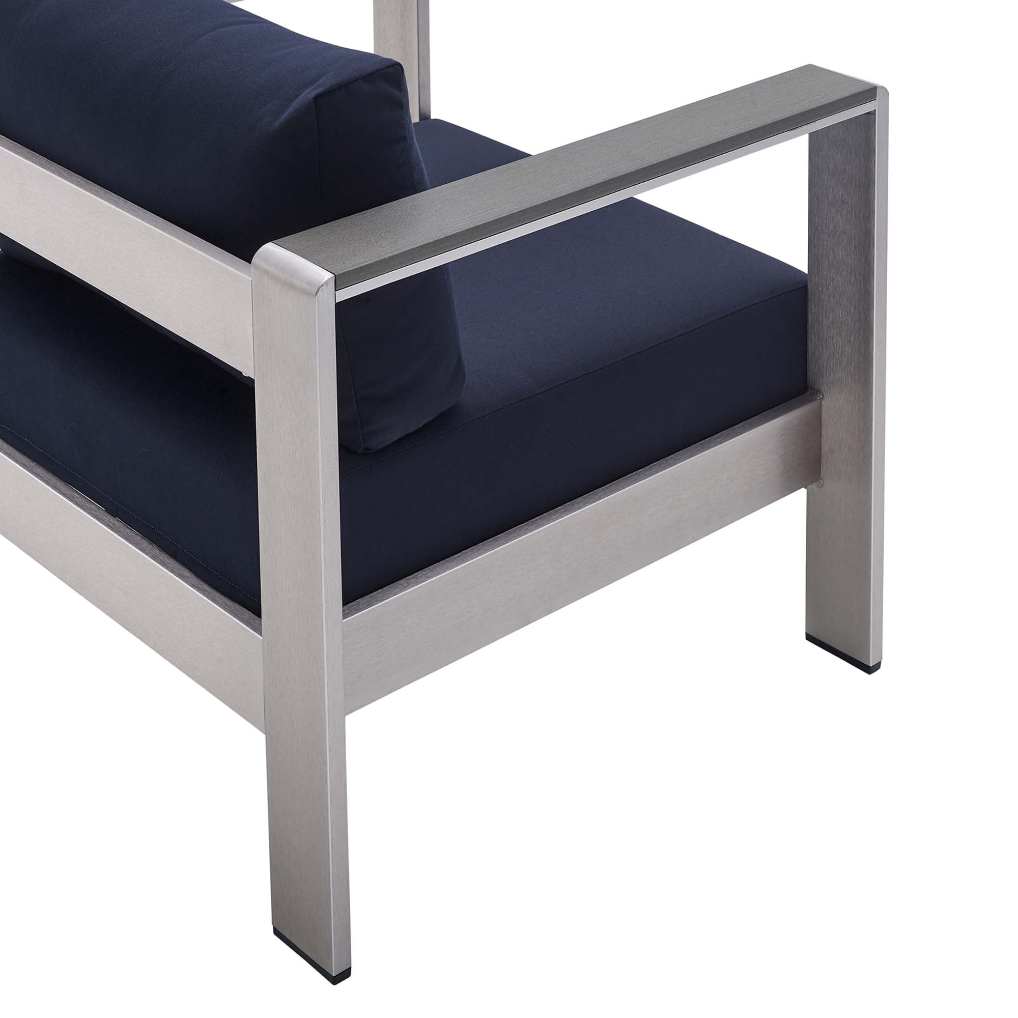 Shore 4 Piece Sunbrella Fabric Outdoor Patio Aluminum Set - Silver Navy