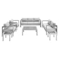 Shore 7 Piece Sunbrella Fabric Outdoor Patio Aluminum Set - Silver Gray