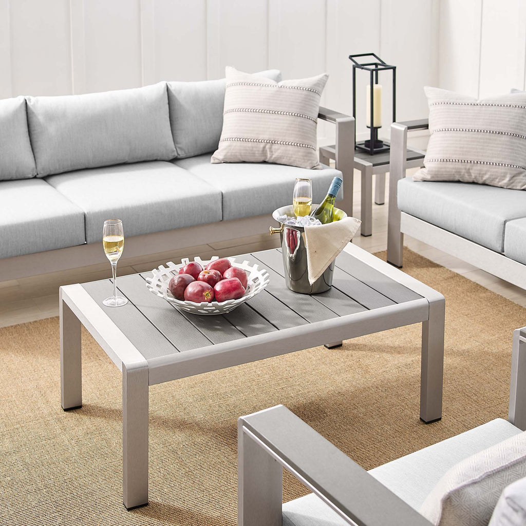 Shore 7 Piece Sunbrella Fabric Outdoor Patio Aluminum Set - Silver Gray