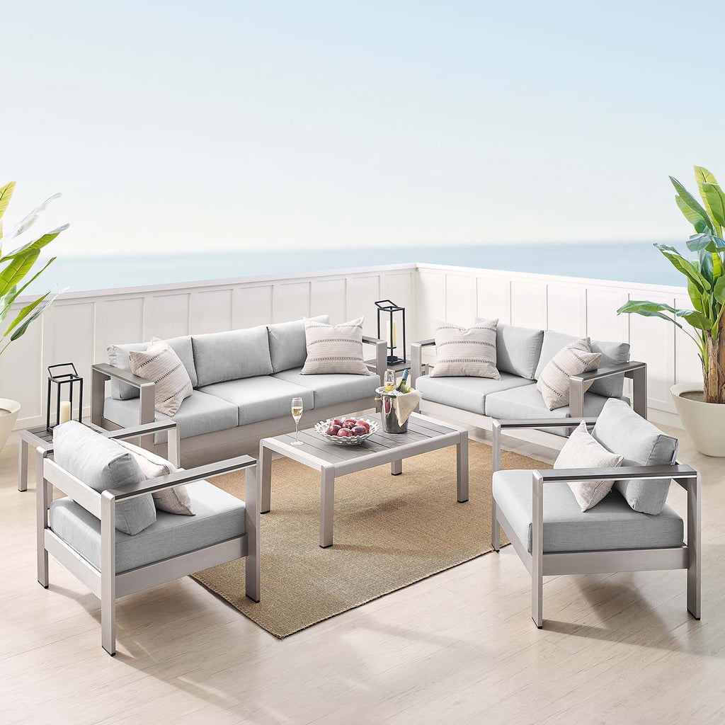 Shore 7 Piece Sunbrella Fabric Outdoor Patio Aluminum Set - Silver Gray