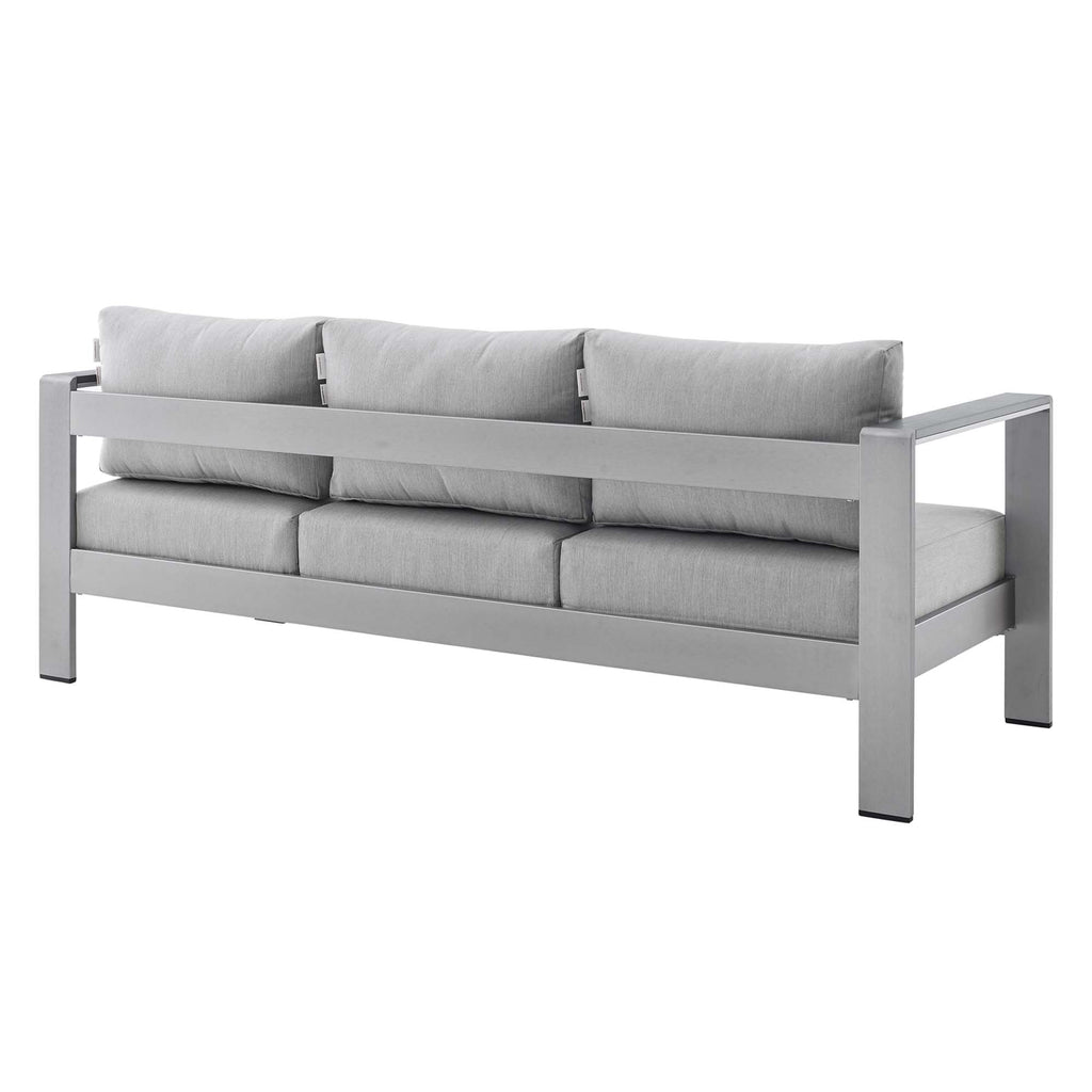 Shore 7 Piece Sunbrella Fabric Outdoor Patio Aluminum Set - Silver Gray