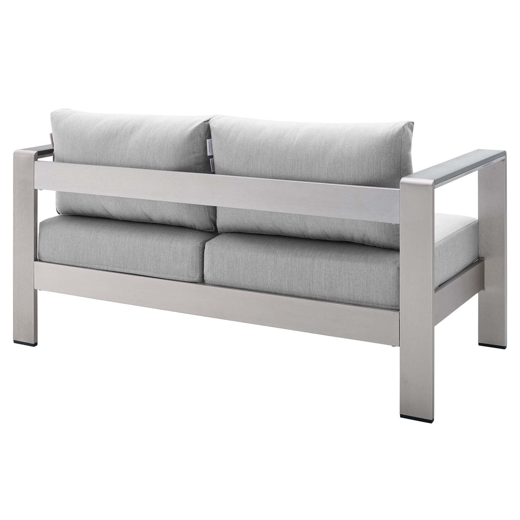 Shore 7 Piece Sunbrella Fabric Outdoor Patio Aluminum Set - Silver Gray