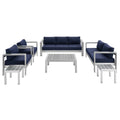 Shore 7 Piece Sunbrella Fabric Outdoor Patio Aluminum Set - Silver Navy