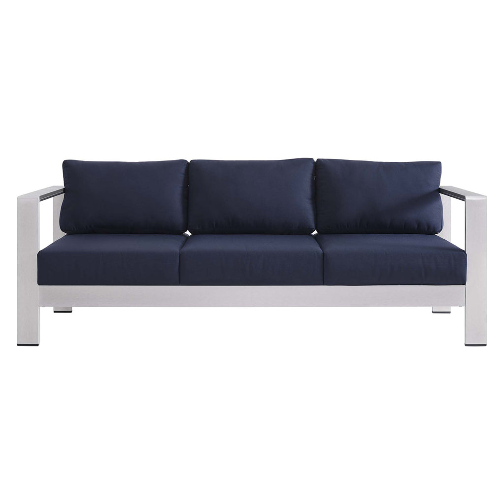 Shore 7 Piece Sunbrella Fabric Outdoor Patio Aluminum Set - Silver Navy