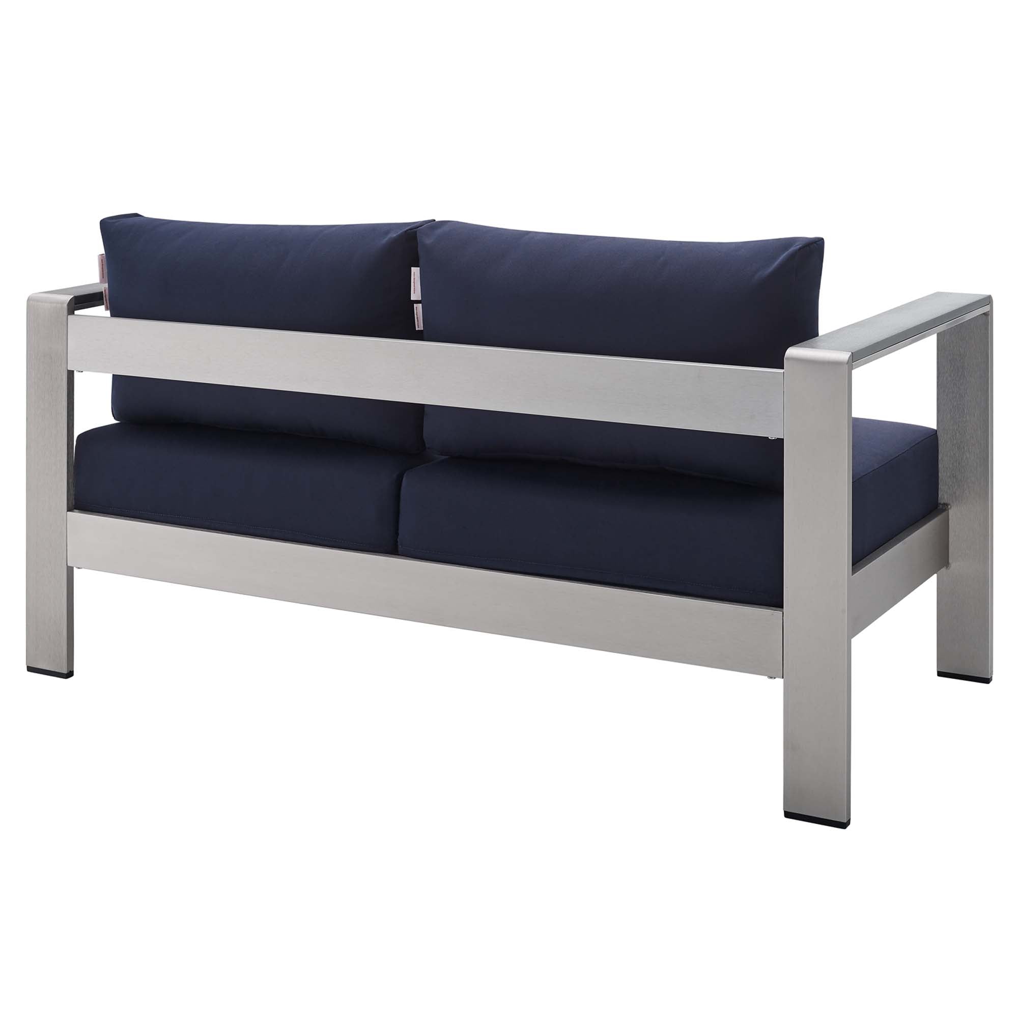Shore 7 Piece Sunbrella Fabric Outdoor Patio Aluminum Set - Silver Navy