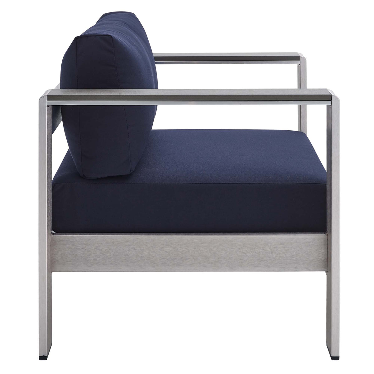Shore 7 Piece Sunbrella Fabric Outdoor Patio Aluminum Set - Silver Navy