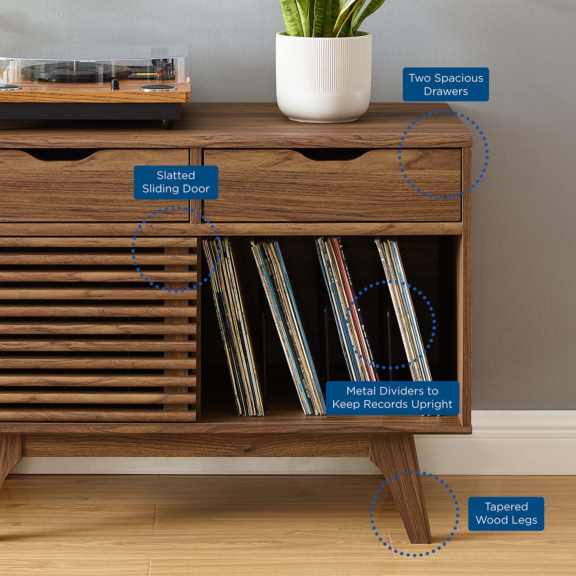 Render Vinyl Record Display Stand - Walnut (EEI-4323-WAL)