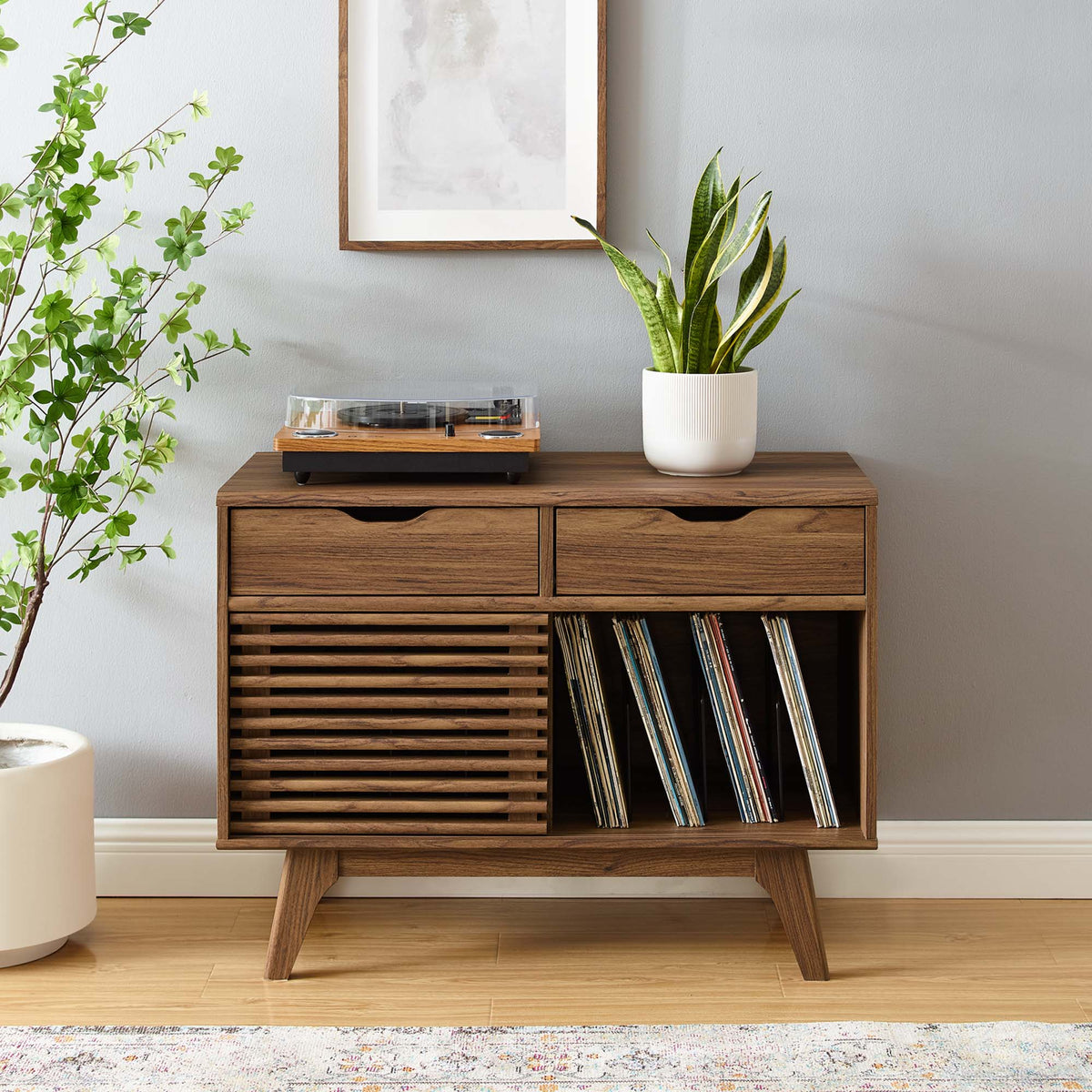 Render Vinyl Record Display Stand - Walnut (EEI-4323-WAL)