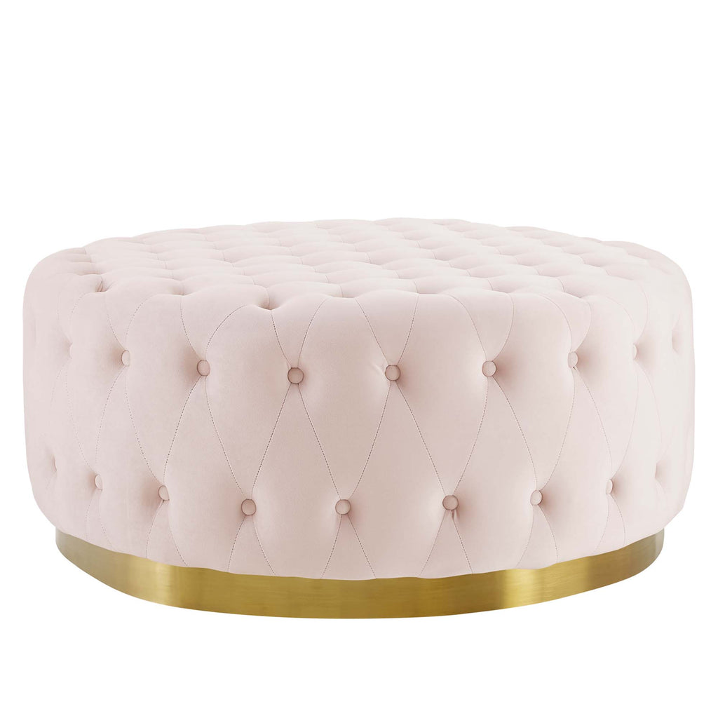 Ensconce Tufted Performance Velvet Round Ottoman - Pink
