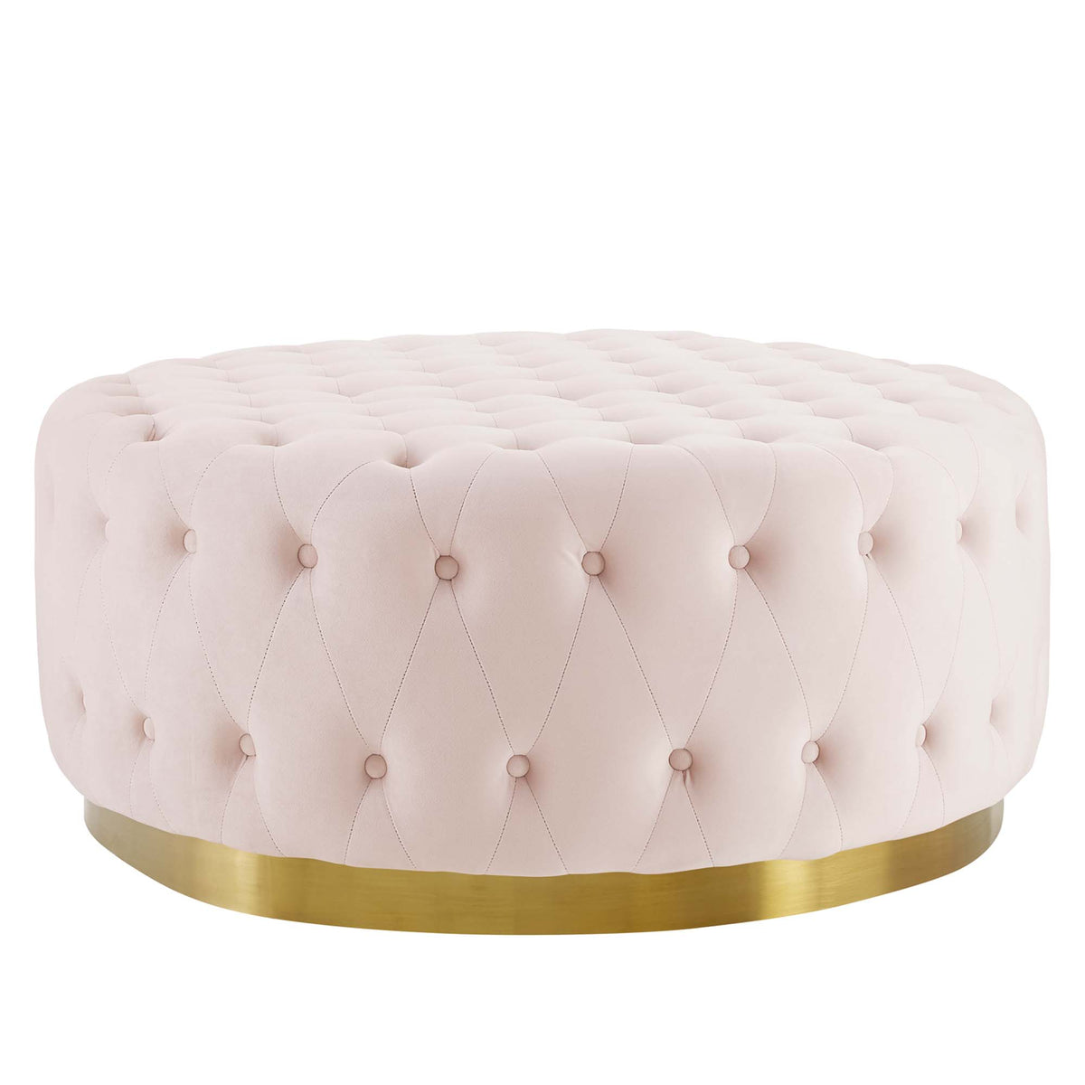 Ensconce Tufted Performance Velvet Round Ottoman - Pink