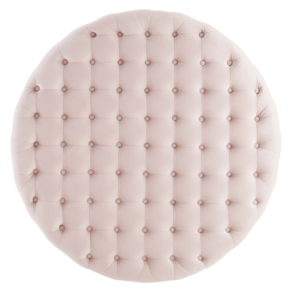 Ensconce Tufted Performance Velvet Round Ottoman - Pink