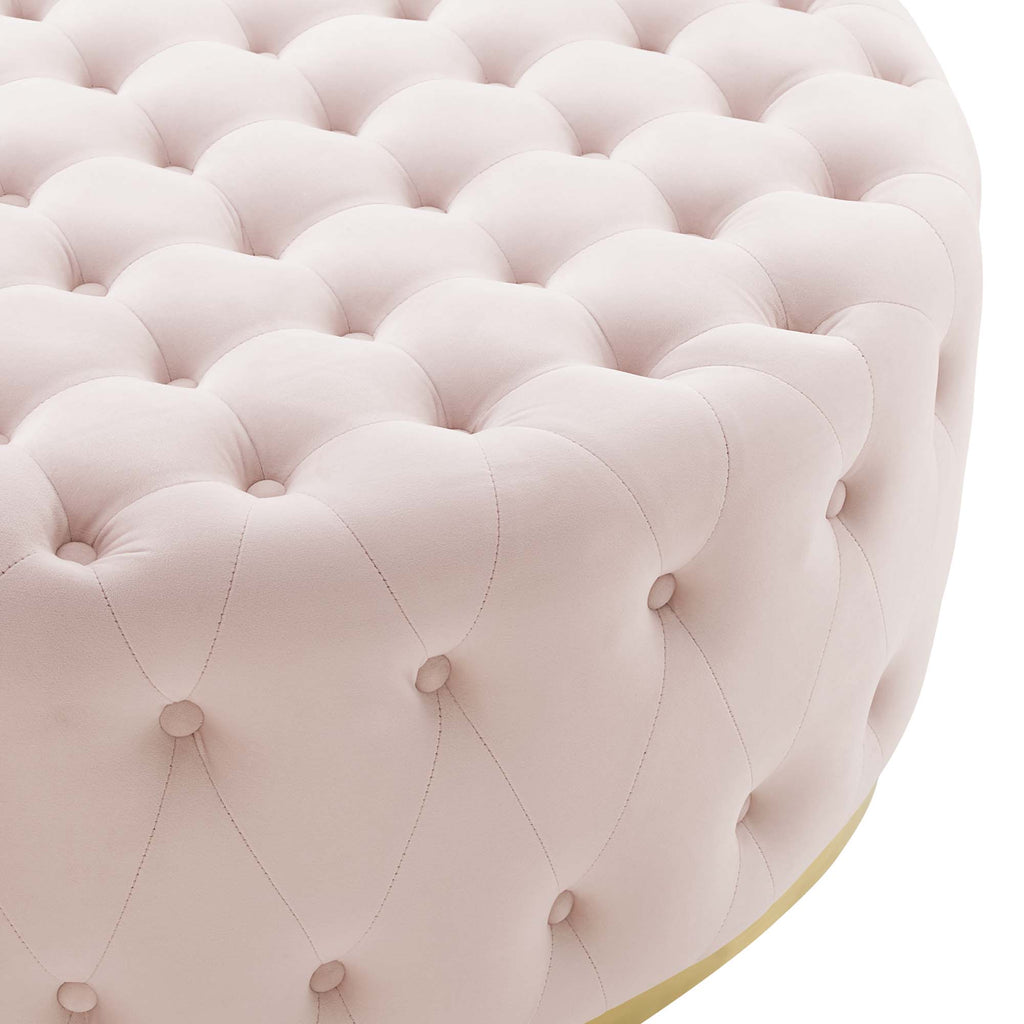 Ensconce Tufted Performance Velvet Round Ottoman - Pink